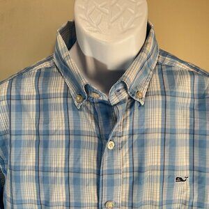 Vineyard Vines Men's white & blue nylon blend performance material shirt L EUC